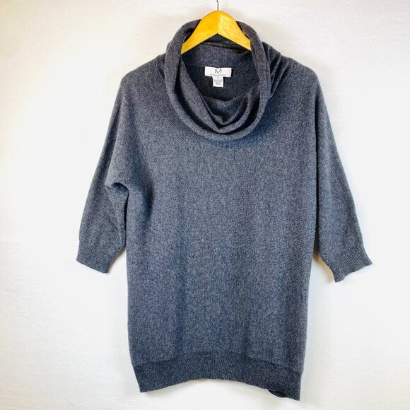 Magaschoni Grey 100% Cashmere Cowl neck long sweater Small quiet luxury soft - Picture 1 of 3